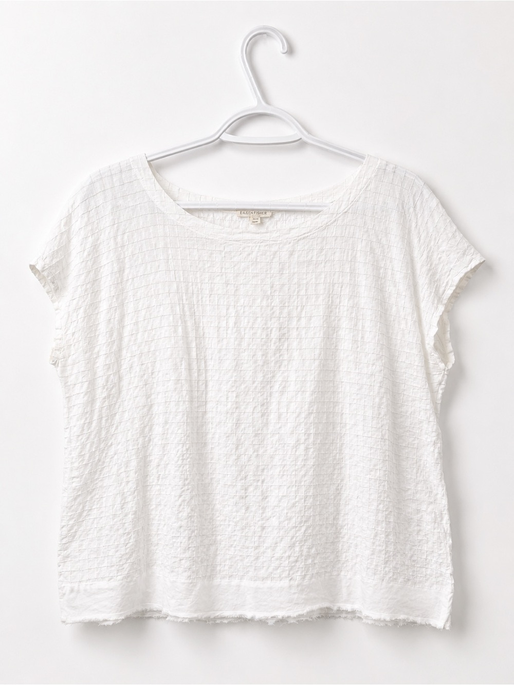 Eileen Fisher Organic Cotton Textured Boxy Tee | White Cap Sleeve Top | Size M - Picture 2 of 10